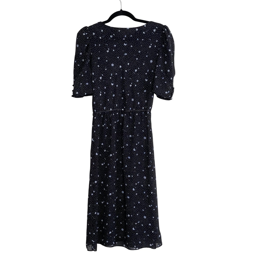 Vintage Floral Polka Dot Puff Sleeve Midi Dress Sheer Black Size 7/8 Cottagecore - Picture 2 of 9